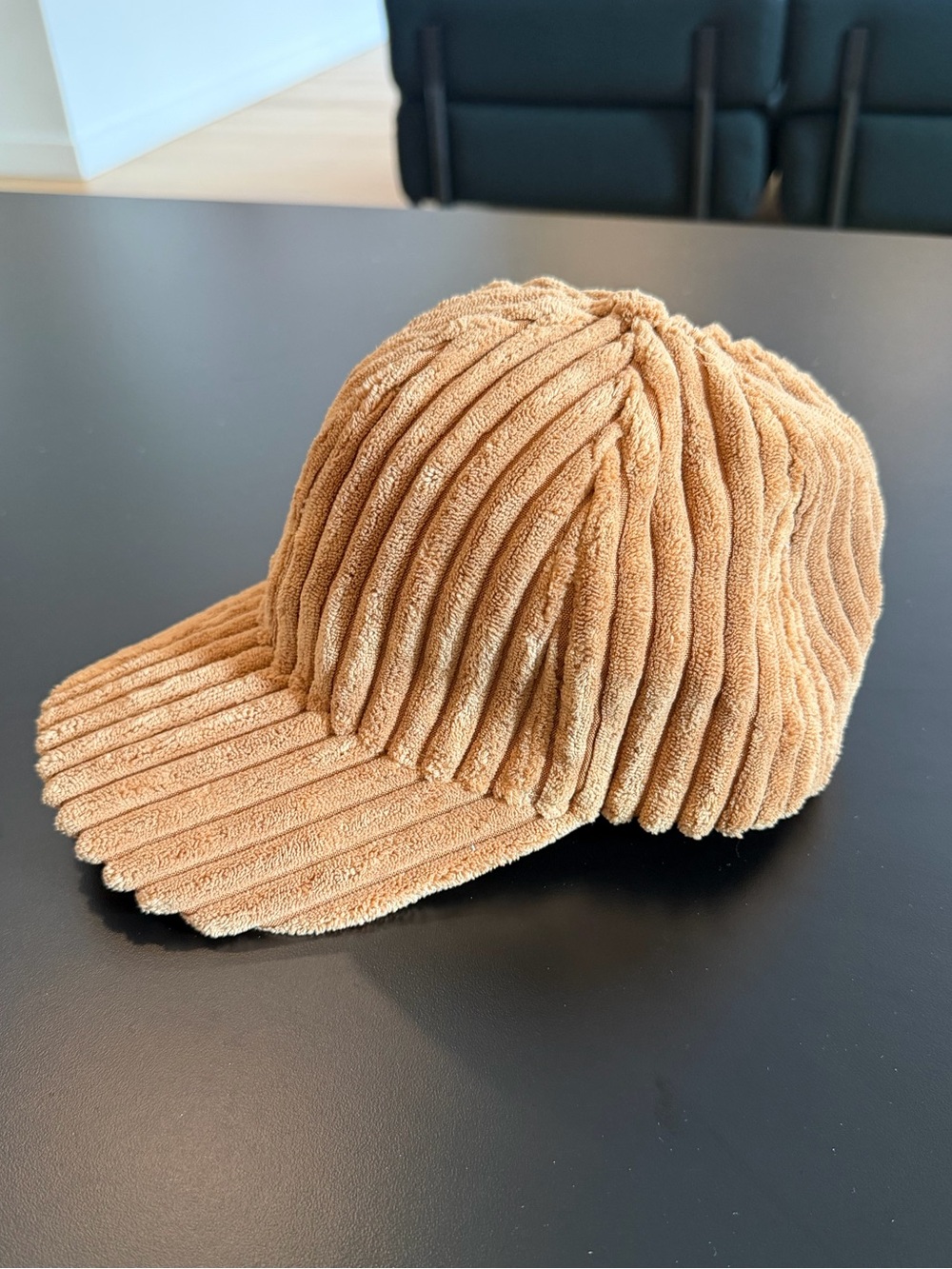 Velour Corduroy-Textured Baseball Cap in Camel